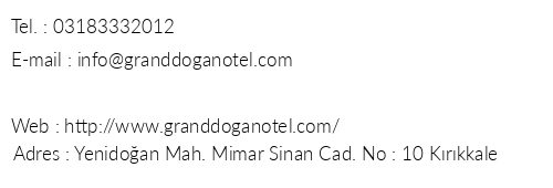 Grand Doan Otel telefon numaralar, faks, e-mail, posta adresi ve iletiim bilgileri